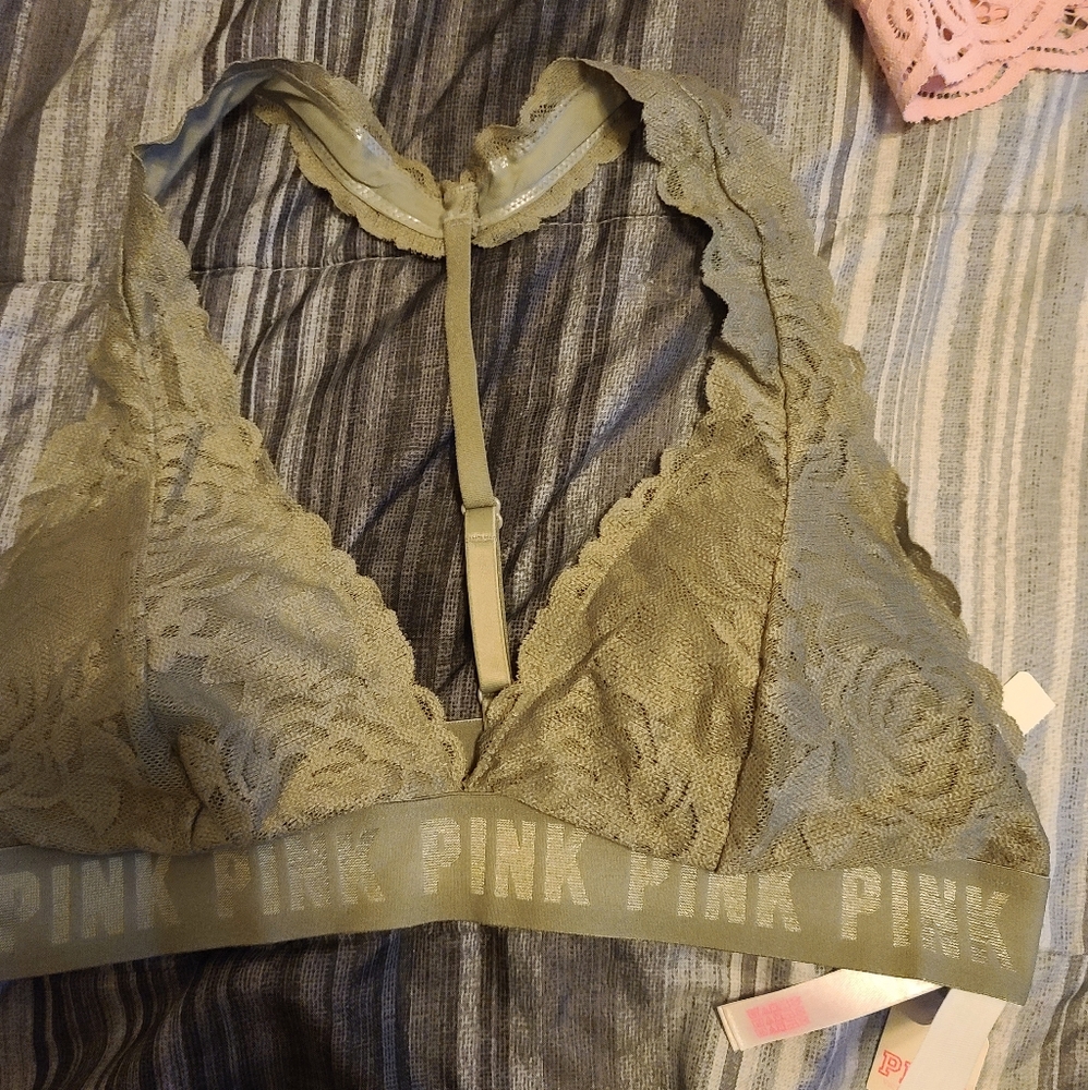 Olive halter style lace bralette
